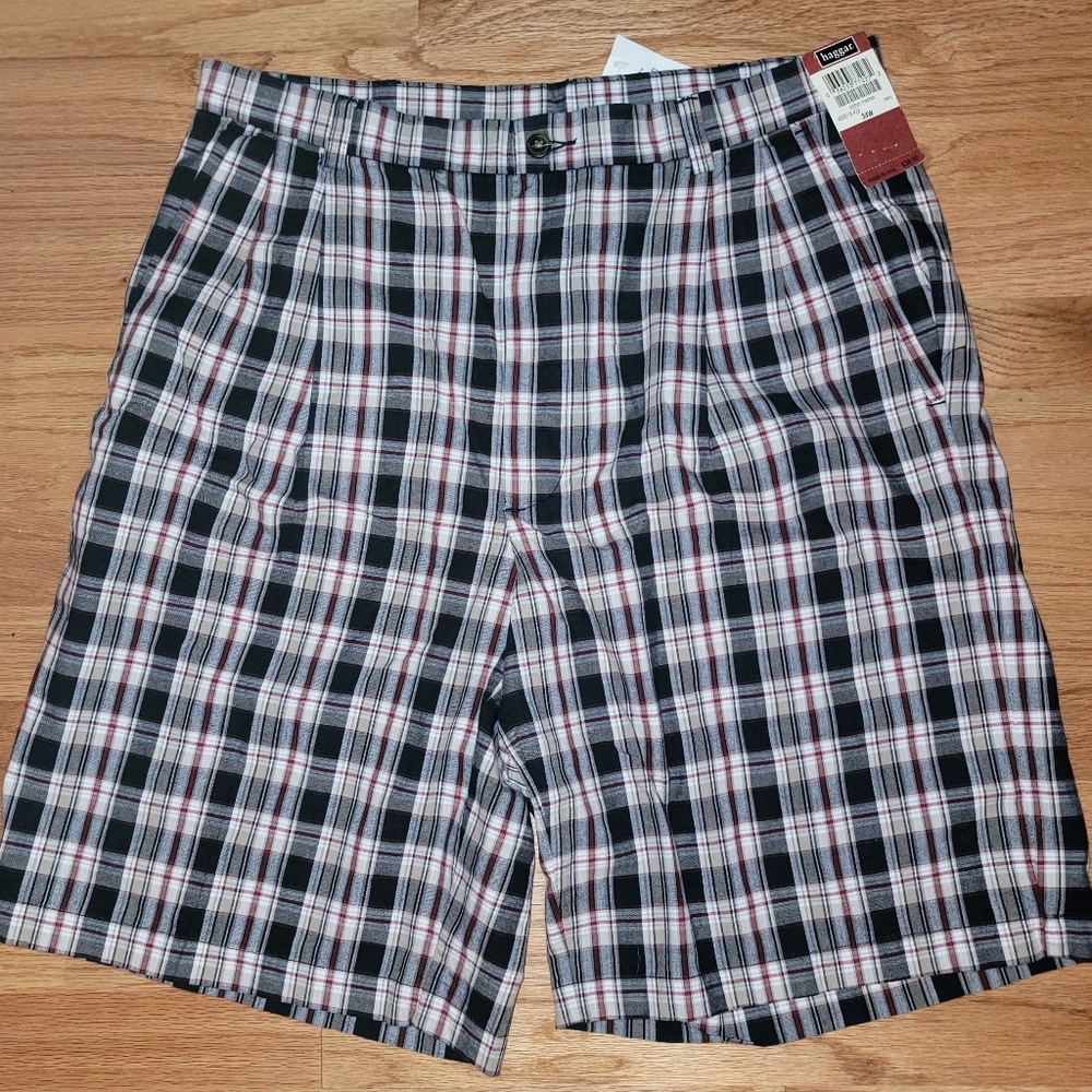 Mens 34 NWT Haggar Relax Preppy Plaid Cotton Shorts